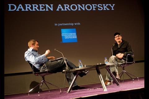 Darren Aronofsky (right) in his masterclass, being interviewed by Screen editor Mike Goodridge